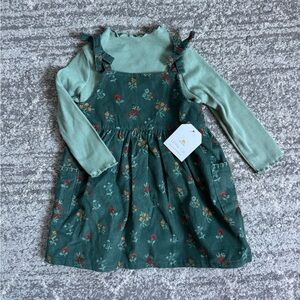 Toddler Girl top & jumper dress in green floral/holiday